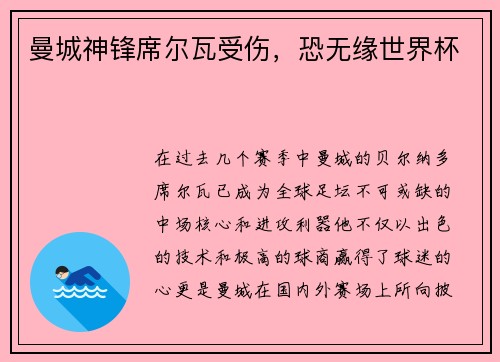 曼城神锋席尔瓦受伤，恐无缘世界杯